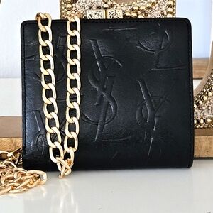 EUC YSL Monogram Kisslock Compact Wallet w/ Unbranded Chain